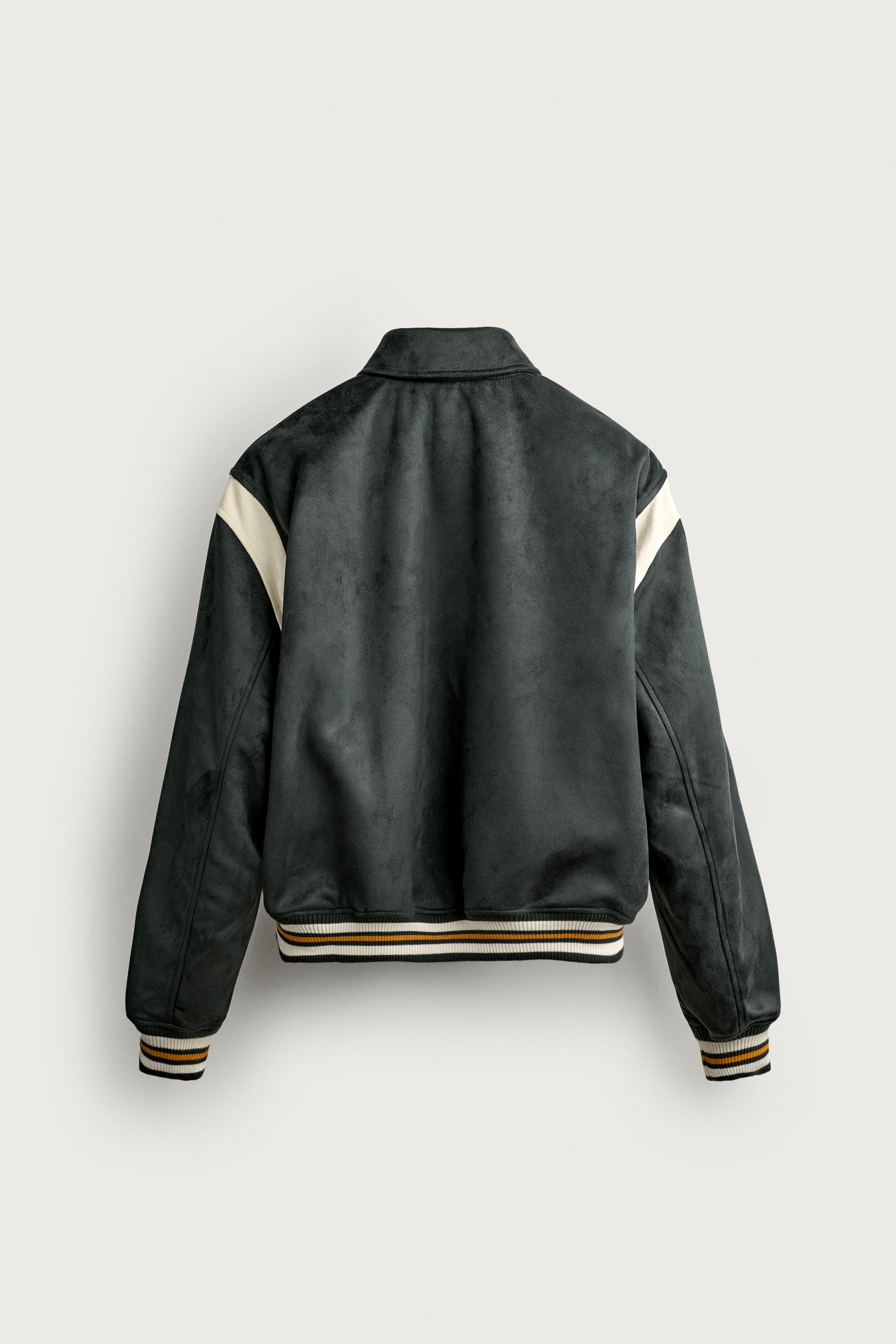 SUEDE-EFFECT PATCH BOMBER JACKET
